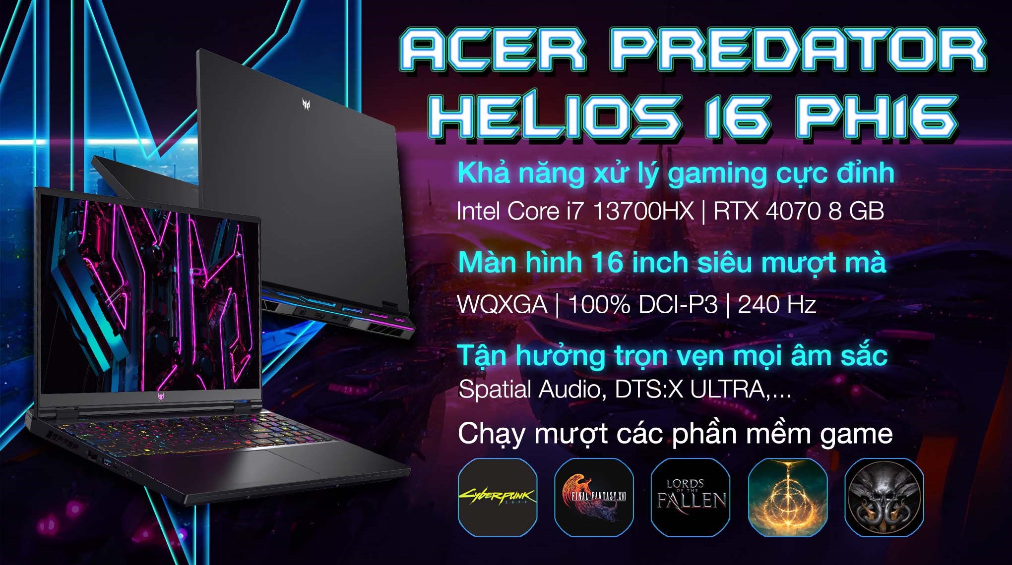 Laptop Acer Gaming Predator Helios 16 PH16 71 72BV i7 13700HX/16GB/512GB/8GB RTX4070/240Hz/Win11 (NH.QJRSV.001)