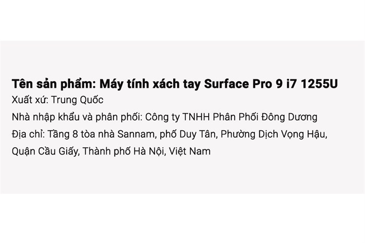 Laptop Surface Pro 9 i7 1255U/16GB/512GB/Touch/120Hz/Win11 Màu Xám