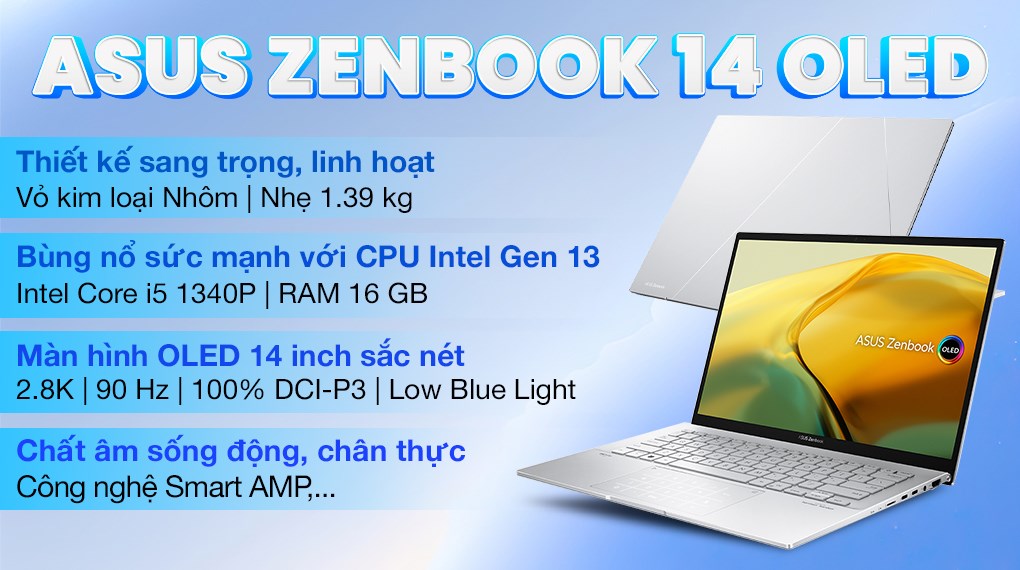 Laptop Asus Zenbook 14 OLED UX3402VA i5 1340P/16GB/512GB/Cáp/Túi/Win11 (KM203W)