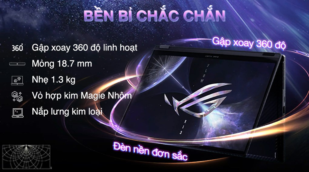 Laptop Asus Gaming ROG Flow X13 GV302XU R9 7940HS/16GB/1TB/6GB RTX4050/165Hz/Touch/Pen/Túi/Win11 (MU223W)