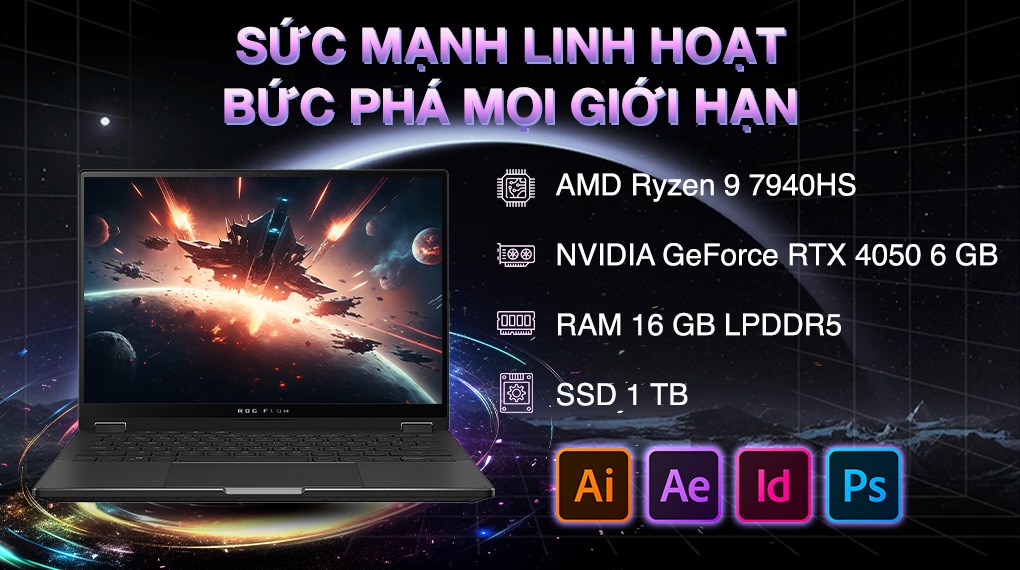 Laptop Asus Gaming ROG Flow X13 GV302XU R9 7940HS/16GB/1TB/6GB RTX4050/165Hz/Touch/Pen/Túi/Win11 (MU223W)