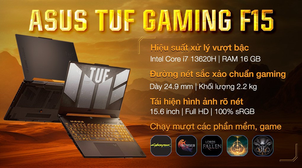 Laptop Asus TUF Gaming F15 FX507VU i7 13620H/16GB/512GB/6GB RTX4050/144Hz/Win11 (LP167W)