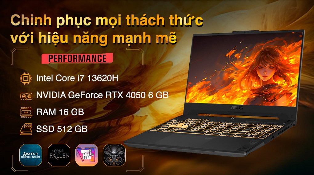 Laptop Asus TUF Gaming F15 FX507VU i7 13620H/16GB/512GB/6GB RTX4050/144Hz/Win11 (LP167W)
