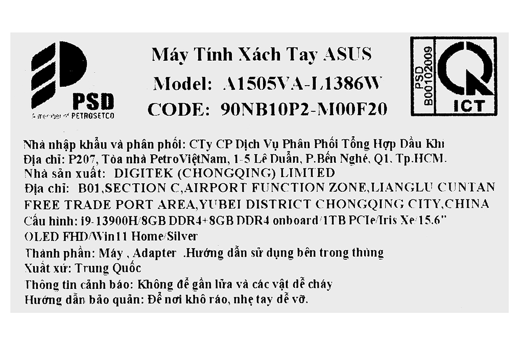 Laptop Asus Vivobook 15 OLED A1505VA i9 13900H/16GB/1TB/Win11 (L1386W) Màu Bạc
