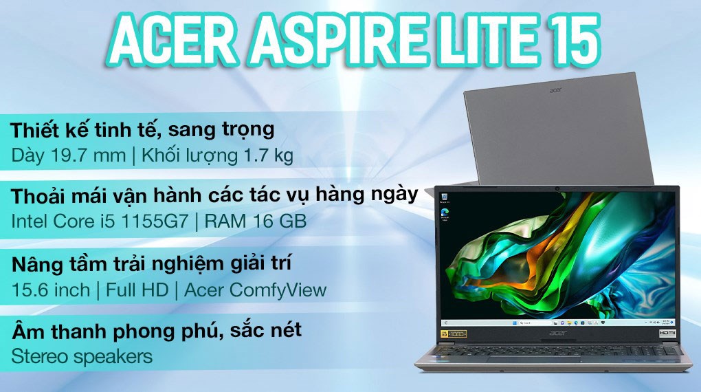 Laptop Acer Aspire Lite 15 51M 5542 i5 1155G7/16GB/512GB/Win11 (NX.KS5SV.001)