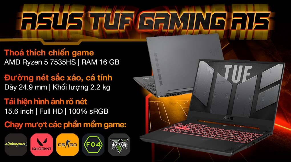 Laptop Asus TUF Gaming A15 FA507NU R5 7535HS/16GB/512GB/6GB RTX4050/144Hz/Win11 (LP105W)