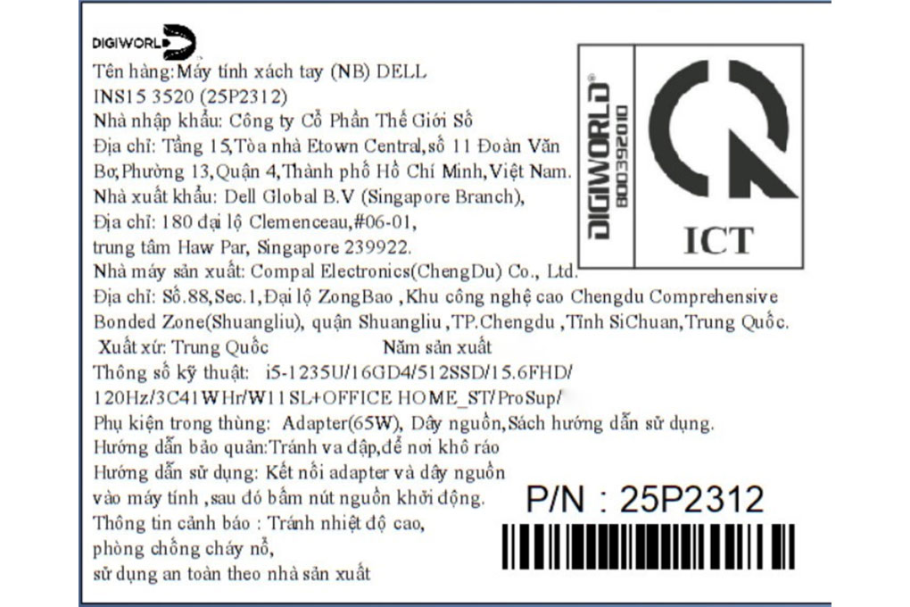 Laptop Dell Inspiron 15 3520 - 25P231 (i5 1235U, 16GB, 512GB, Full HD 120Hz, OfficeHS, KYHD, Win11) Màu Bạc