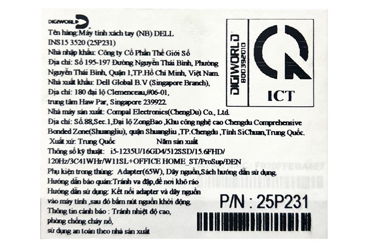 Laptop Dell Inspiron 15 3520 - 25P231 (i5 1235U, 16GB, 512GB, Full HD 120Hz, OfficeHS, KYHD, Win11) Màu Đen