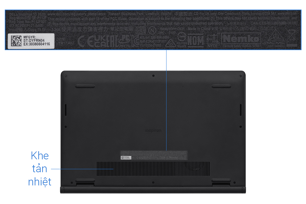 Laptop Dell Inspiron 15 3520 - 71027003 (i5 1235U, 8GB, 512GB, Full HD 120Hz, OfficeHS, KYHD, Win11) Màu Đen