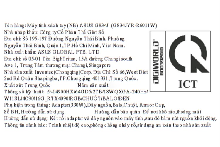 Laptop Asus Gaming ROG Strix SCAR 18 G834JYR i9 14900HX/64GB/2TB/16GB RTX4090/240Hz/Balo/Chuột/Win11 (R6011W) Màu Đen