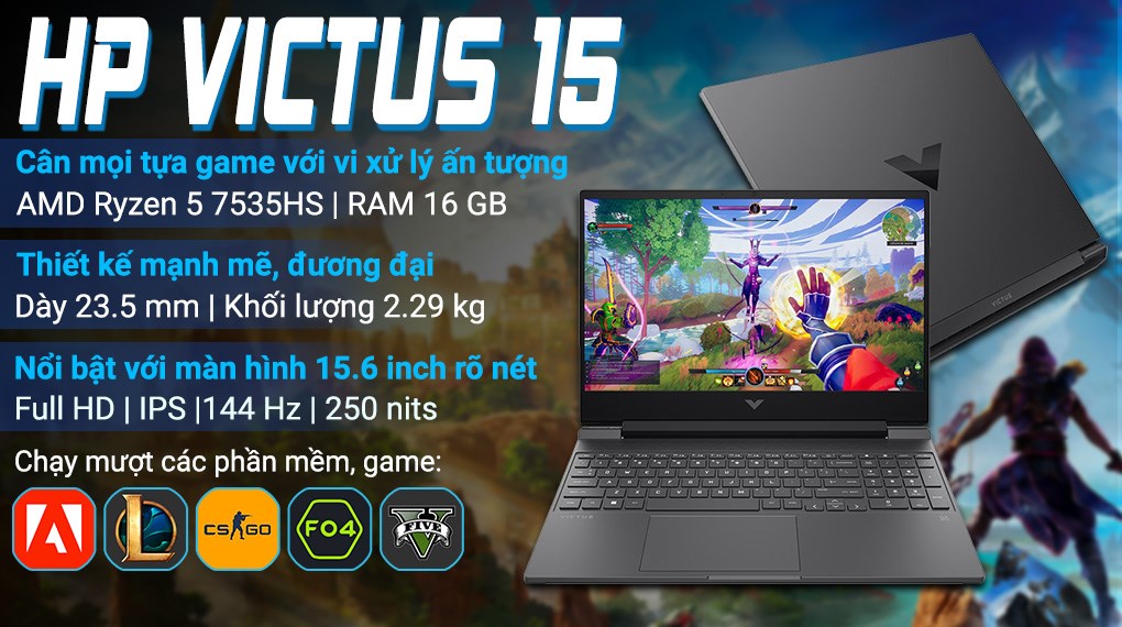 Laptop HP Gaming VICTUS 15 fb1022AX R5 7535HS/16GB/512GB/4GB RTX2050/144Hz/Win11 (94F19PA)