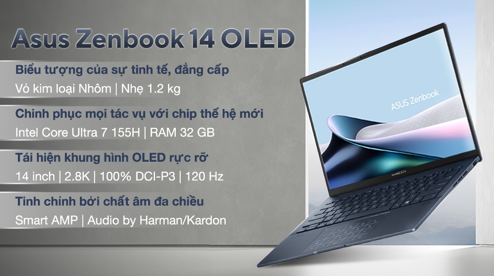 Laptop Asus Zenbook 14 OLED UX3405MA Ultra 7 155H/32GB/1TB/120Hz/Túi/Win11 (PP152W)