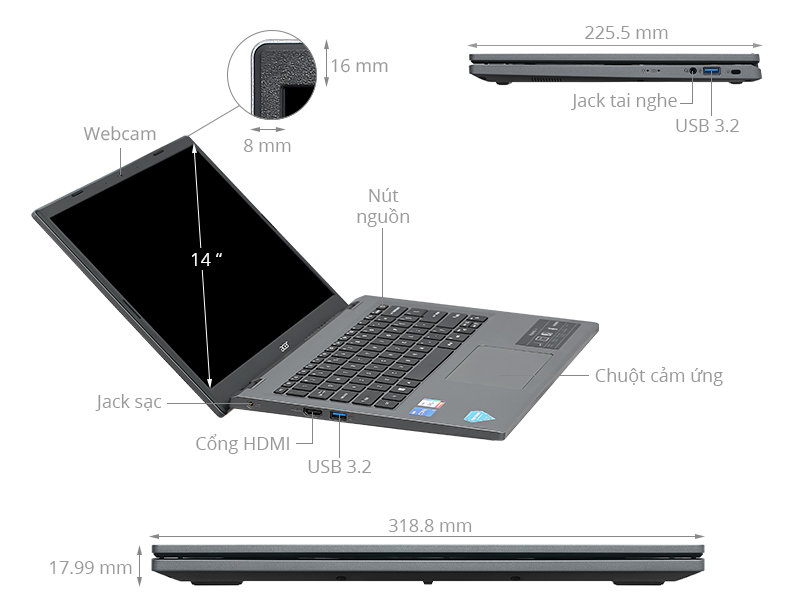 Acer Aspire 5 A514 56P 54TN - NX.KHRSV.004 (i5 1335U, 8GB, 512GB, WUXGA, Win11)