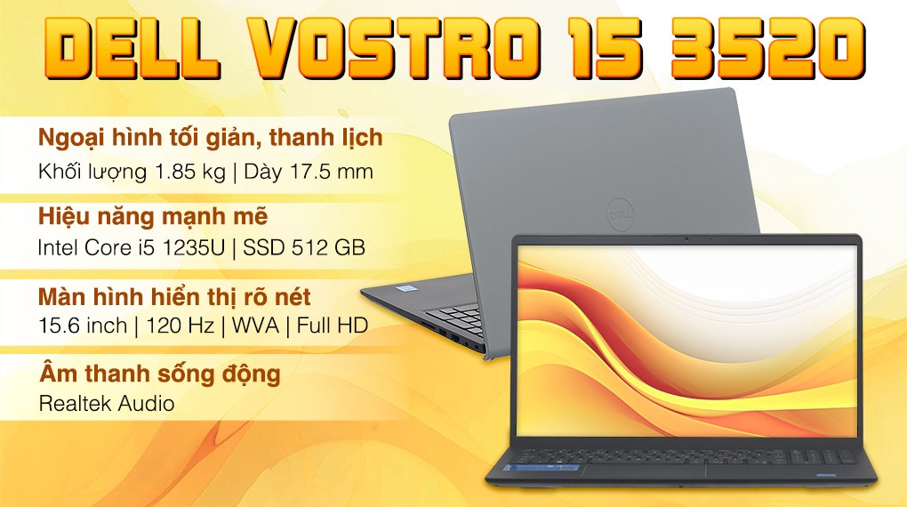 Laptop Dell Vostro 15 3520 i5 1235U/8GB/512GB/120Hz/OfficeHS/KYHD/Win11 (V5I5610W1)