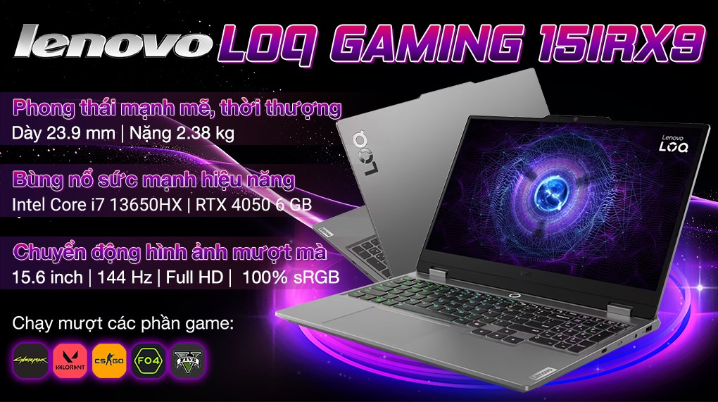 Laptop Lenovo Gaming LOQ 15IRX9 i7 13650HX/16GB/512GB/6GB RTX4050/144Hz/Win11 (83DV000NVN)