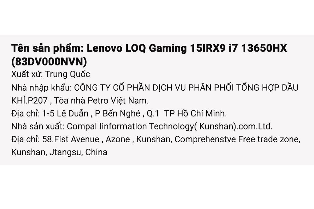 Laptop Lenovo Gaming LOQ 15IRX9 i7 13650HX/16GB/512GB/6GB RTX4050/144Hz/Win11 (83DV000NVN) Màu Xám