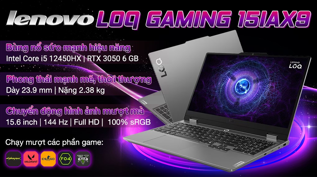 Laptop Lenovo LOQ Gaming 15IAX9 i5 12450HX/16GB/512GB/6GB RTX3050/144Hz/Win11 (83GS000JVN)