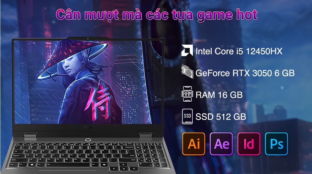 Hình ảnh Laptop Lenovo LOQ Gaming 15IAX9 i5 12450HX/16GB/512GB/6GB RTX3050/144Hz/Win11 (83GS000JVN)