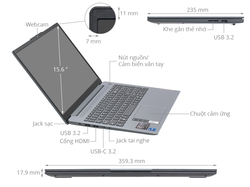 Laptop Lenovo Ideapad Slim 3 15IRH8 i7 13620H (83EM003FVN) - Chính hãng,  trả góp