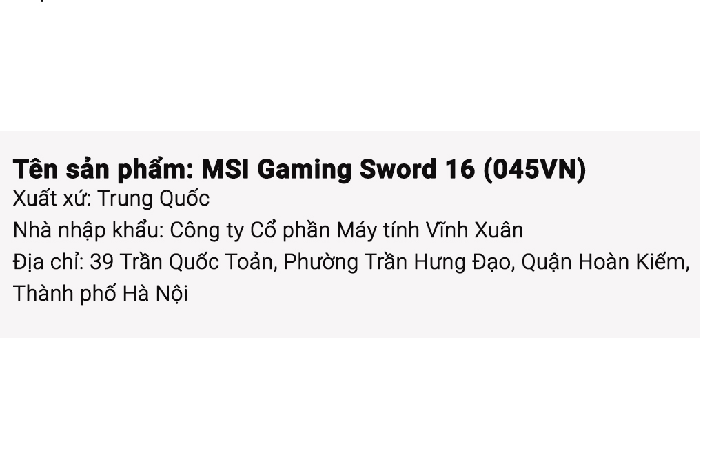 Laptop MSI Gaming Sword 16 HX B14VFKG - 045VN (i7 14700HX, 16GB, 1TB, RTX 4060 8GB, QHD+ 240Hz, Win11) - 6