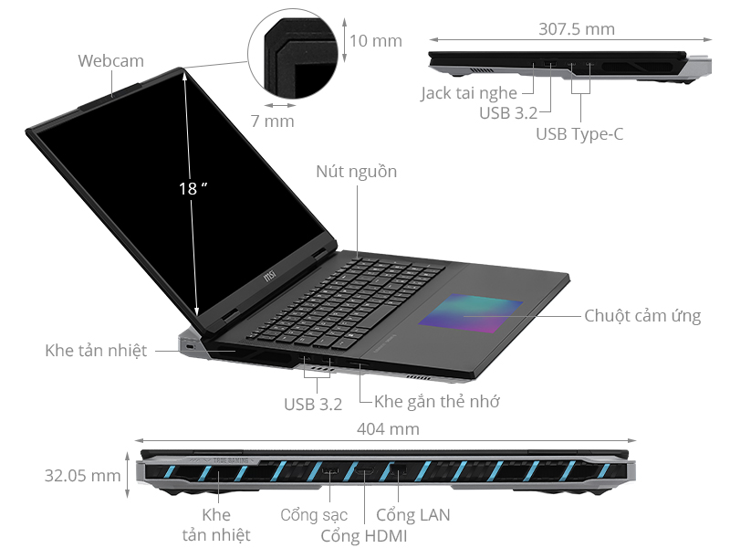 MSI Gaming Titan 18 HX A14VIG i9 14900HX/128GB/4TB/16GB RTX4090/120Hz/Balo/Chuột/USB/Win11 (205VN)