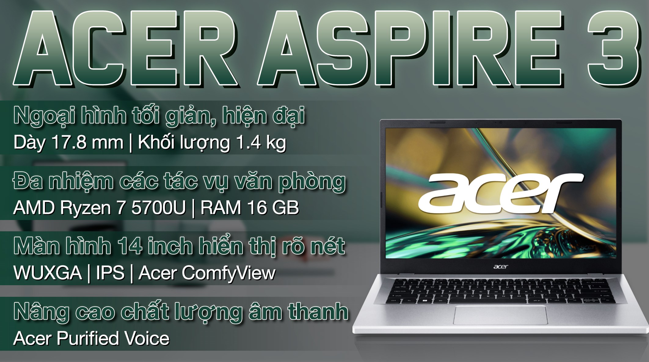 Laptop Acer Aspire 3 A314 42P R3B3 R7 5700U/16GB/512GB/Win11 (NX.KSFSV.001)