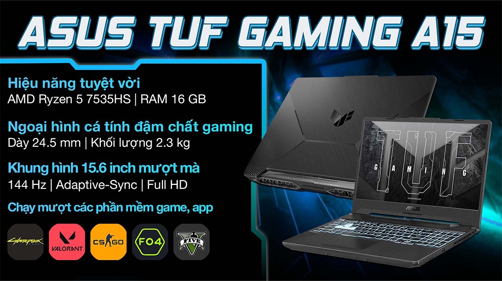 Laptop Asus TUF Gaming A15 FA506NF R5 7535HS/16GB/512GB/4GB RTX2050/144Hz/Win11 (HN012W)
