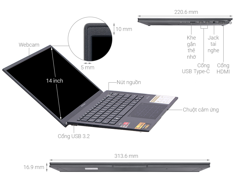 Asus Zenbook 14 OLED UM3402YA R5 7530U/16GB/512GB/Cáp/Túi/Win11 (KM405W)