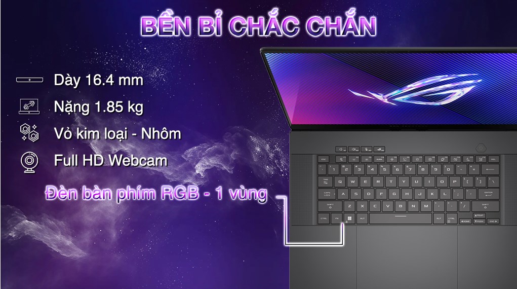 Laptop Asus Gaming ROG Zephyrus G16 GU605MI Ultra 9 185H/32GB/1TB/8GB RTX4070/240Hz/Túi/Win11 (QR116W)