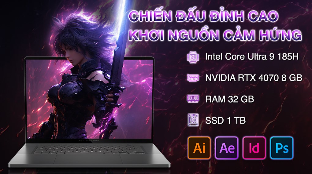 Laptop Asus Gaming ROG Zephyrus G16 GU605MI Ultra 9 185H/32GB/1TB/8GB RTX4070/240Hz/Túi/Win11 (QR116W)
