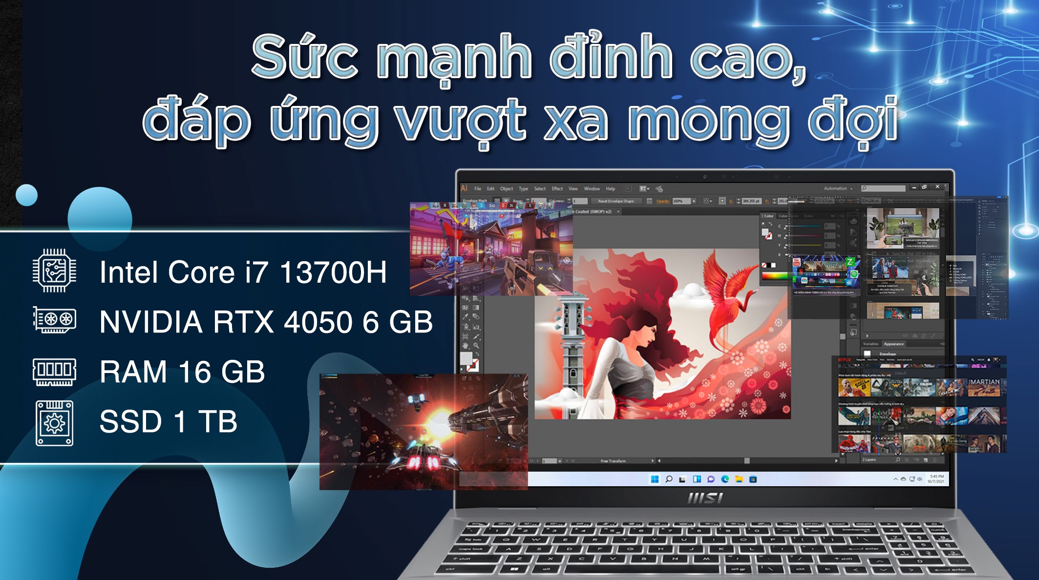 Laptop MSI Prestige 16 Studio A13VE i7 13700H/16GB/1TB/6GB RTX4050/165Hz/Túi/Win11 (214VN)