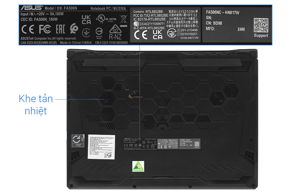 Laptop Asus TUF Gaming A15 FA506NC - HN017W (R5 7535HS, 16GB, 512GB, RTX 3050 4GB, Full HD 144Hz, Win11) Màu Đen