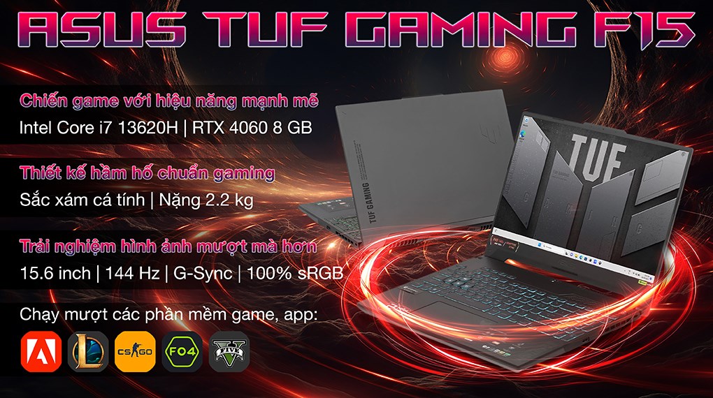 Laptop Asus TUF Gaming F15 FX507VV i7 13620H/32GB/1TB/8GB RTX4060/144Hz/Win11 (LP171W)