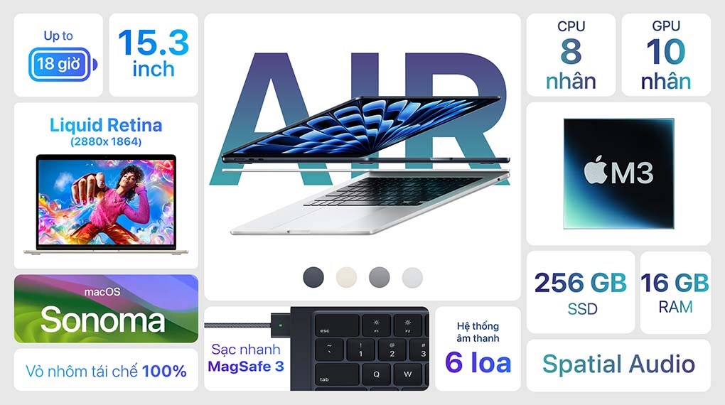 Apple Macbook Air M3 15 inch 16GB 2024 chính hãng, giá tốt - Nhận hàng sớm
