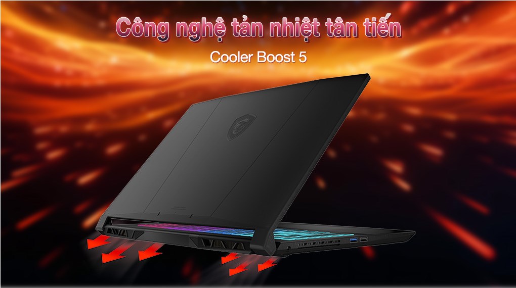 Laptop MSI Gaming Katana A15 AI B8VF R7 8845HS sở hữu hệ thống làm mát Cooler Boost 5 để đảm bảo máy luôn duy trì hiệu suất tốt nhất