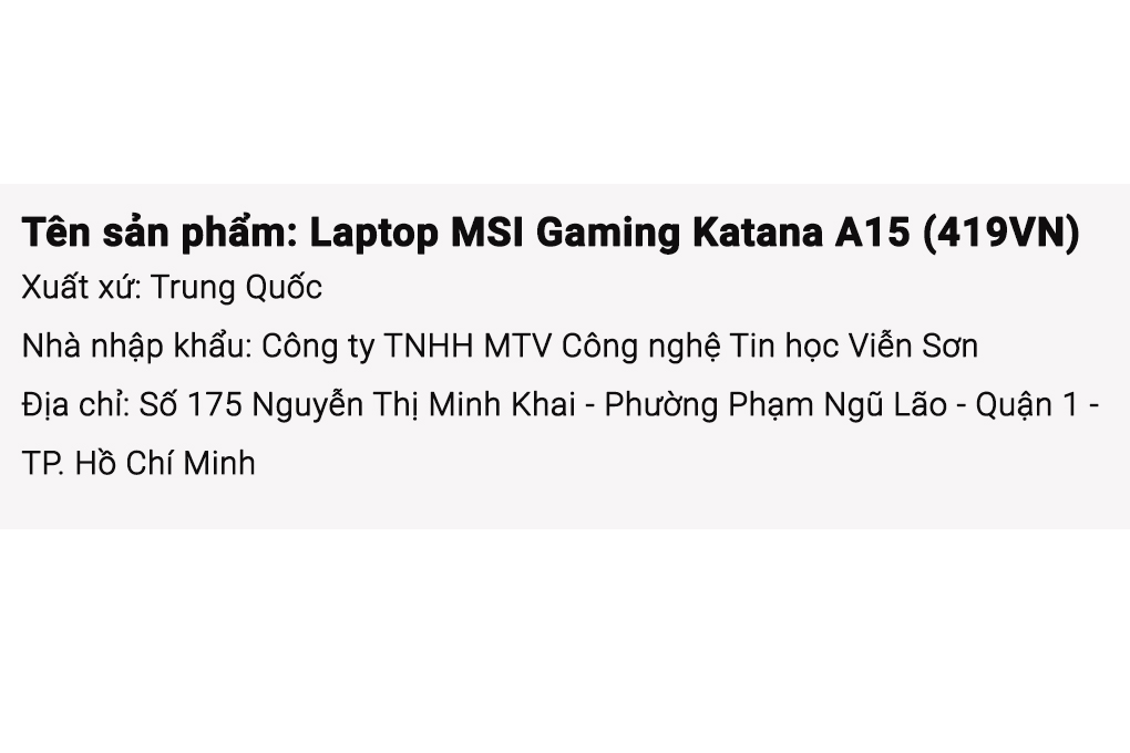 Laptop MSI Gaming Katana A15 AI B8VF - 419VN (R7 8845HS, 16GB, 512GB, RTX 4060 8GB, Full HD 144Hz, Win11) Màu Đen