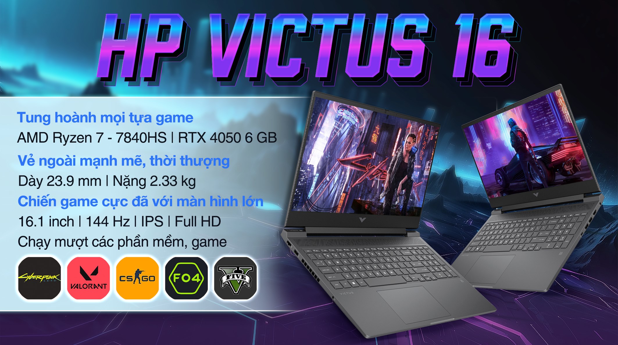 Laptop HP Gaming VICTUS 16 s0140AX R7 7840HS/32GB/512GB/6GB RTX4050/144Hz/Win11 (9Q987PA)