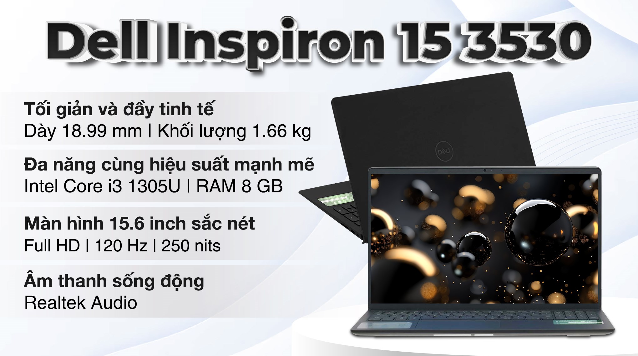 Laptop Dell Inspiron 15 3530 i3 1305U/8GB/512GB/120Hz/OfficeHS/Win11 (i3U085W11BLU)