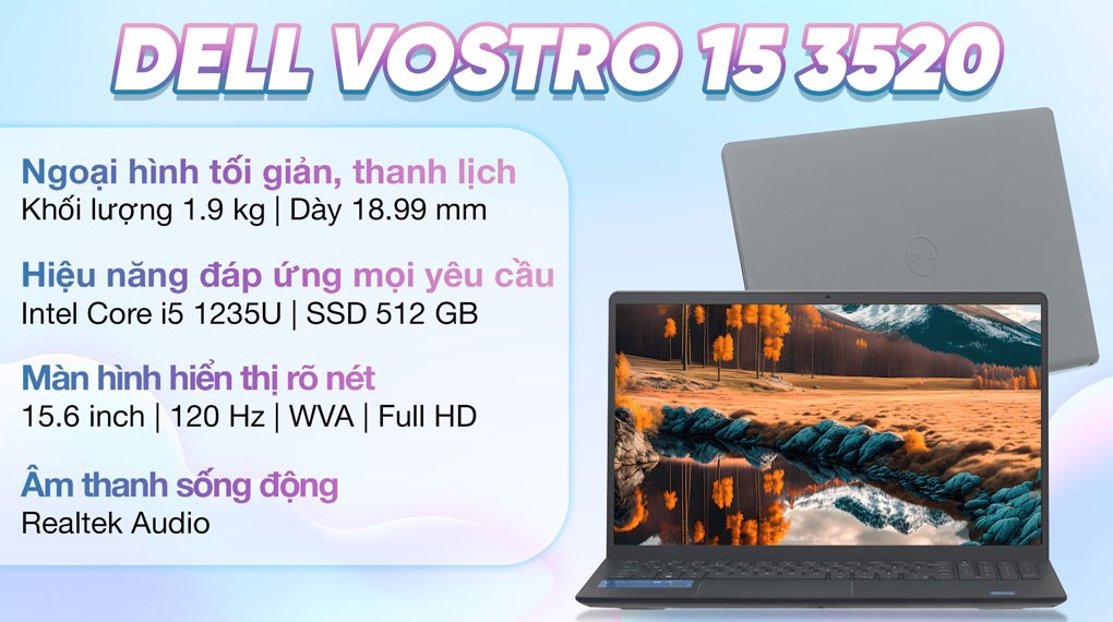 Laptop Dell Vostro 15 3520 i5 1235U/16GB/512GB/120Hz/OfficeHS/KYHD/Win11 (i5U165W11GRU)