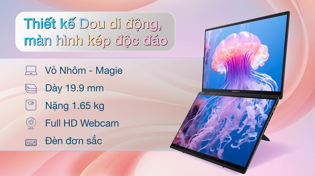 Laptop Asus Zenbook 14 Duo OLED UX8406MA Ultra 7 155H/16GB/512GB/120Hz/Touch/Pen/Túi/Win11 (PZ307W)