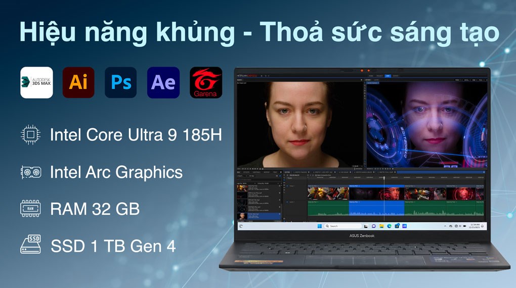 Laptop Asus Zenbook 14 OLED UX3405MA - PP475W (Ultra 9 185H, 32GB, 1TB, 2.8K OLED 120Hz, Win11)