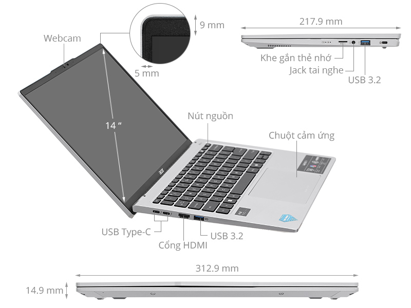 Laptop Acer Swift Go 14 AI SFG14 73 71ZX Ultra 7 155H/16GB/512GB/Win11 (NX.KSLSV.002)