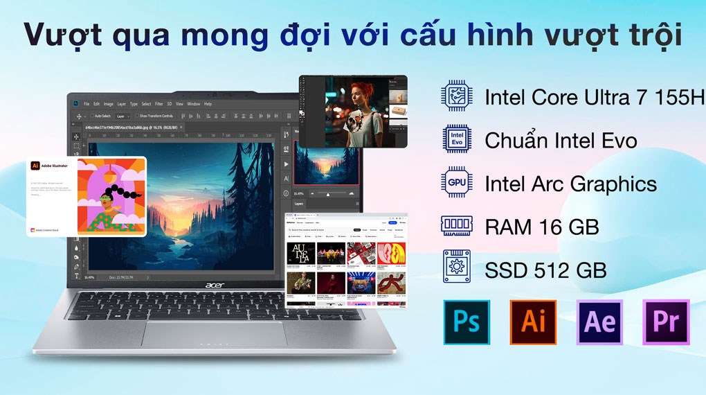 ACER Swift Go 14: Ultra 7 155H/16G/1T SSD/14in FHD+ Touch/còn BH 13th! - 4