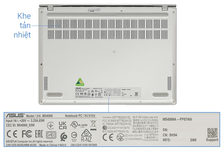 Laptop Asus Vivobook S 14 OLED M5406NA R5 7535HS/16GB/512GB/120Hz/Win11 (PP074W) Màu Bạc