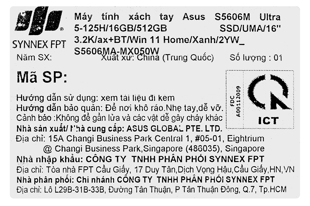 Laptop Asus Vivobook S 16 OLED S5606MA - MX050W (Ultra 5 125H, 16GB, 512GB, 3.2K OLED 120Hz, Win11) Màu Xanh Dương