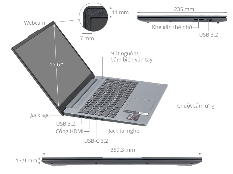 Lenovo Ideapad Slim 3 15AMN8 - 82XQ00J0VN (R5 7520U, 16GB, 512GB, Full HD, Win11)