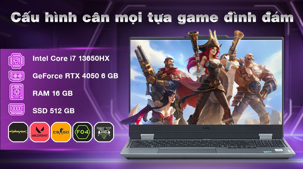 Laptop Lenovo Gaming LOQ 15IRX9 i7 13650HX/16GB/512GB/6GB RTX4050/144Hz/Win11 (83DV00D5VN)