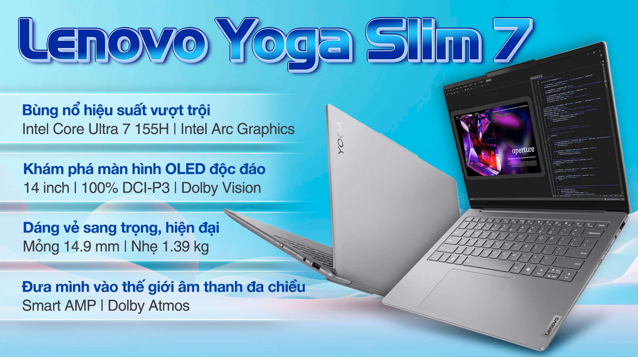 Laptop Lenovo Yoga 7 14IMH9 - 83CV001VVN (Ultra7, 32GB, 1TB, WUXGA OLED, OfficeHS, Win11)