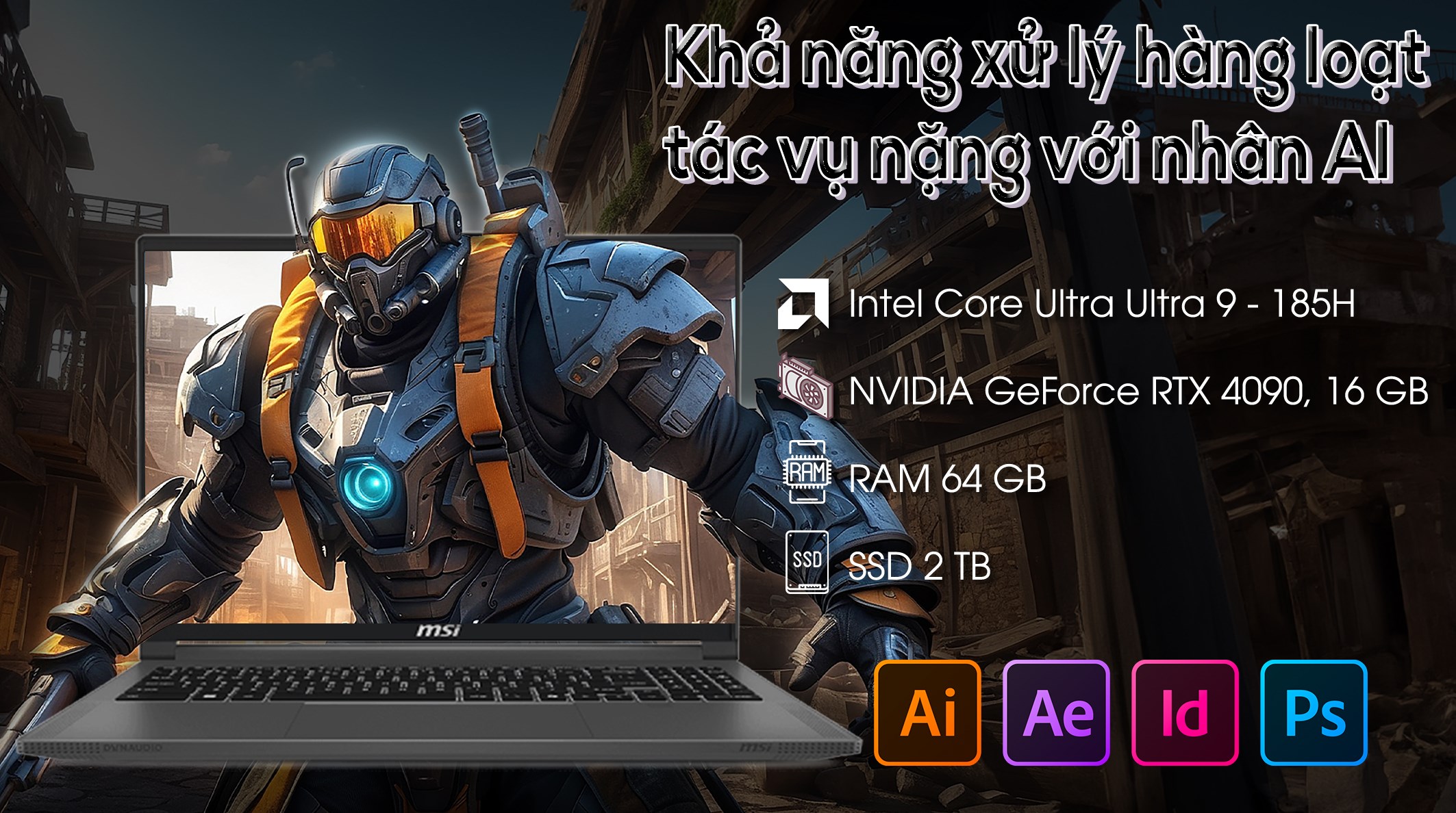 Laptop MSI Creator 16 AI Studio A1VIG Ultra 9 185H/64GB/2TB/16GB RTX4090/120Hz/Balo/Win11 (078VN)