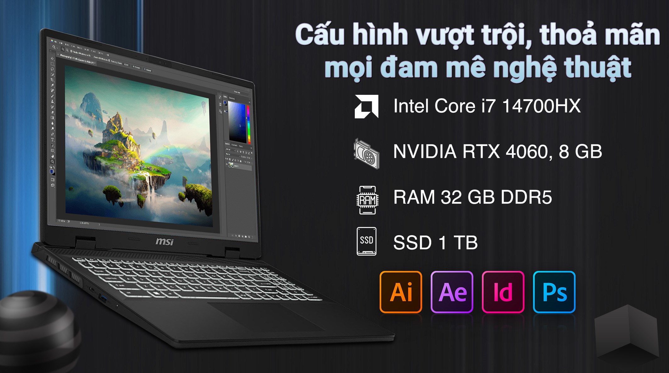 Laptop MSI Creator M16 HX C14VFG - 040VN (i7 14700HX, 32GB, 1TB, RTX 4060 8GB, QHD+ 240Hz, Win11)